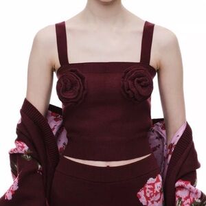 Magda Butrym x H&M Burgundy Knit Crop Top with Floral Accents
